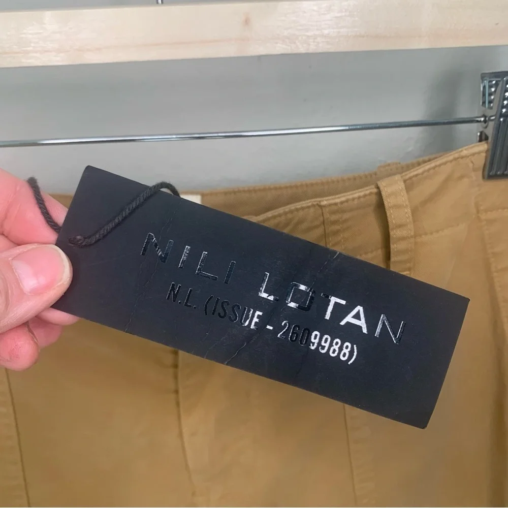 NWT NILI LOTAN Jenna Slim Pants in “Fawn” Cotton Ankle Raw Hem Size 12 - Picture 7 of 11